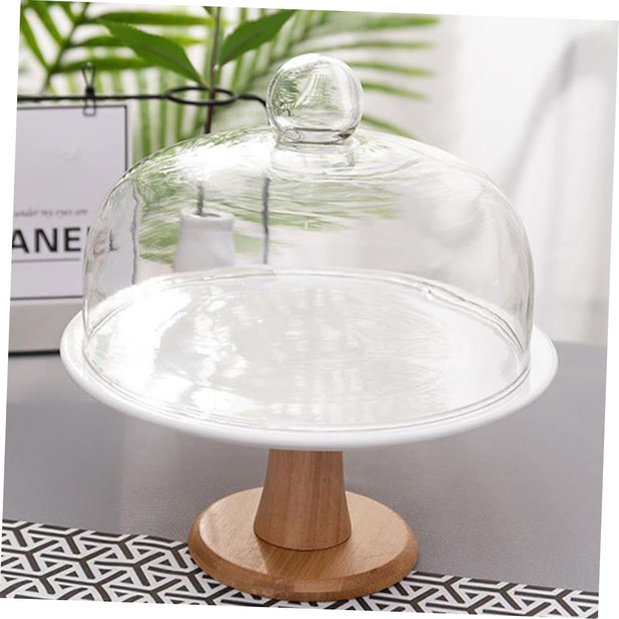 Tortenplatte mit Glasglocke und Holzsockel Praktische Kuchenhaube für Snacks und Desserts Stabile Runde Glasabdeckung Eleganter Food Cover für Partys und Backzubehör