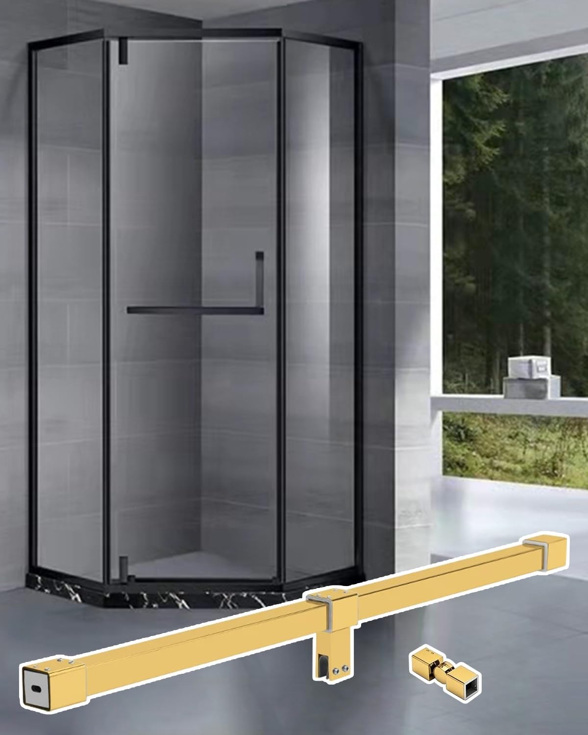 360° Rotation Shower Glass Support Bar 12 24 30 55 65 inch, Flexible Shower Screen Reinforce Arm Cuttable, Badroom Vitreous Fixed Clamp(Titanium,40cm/16in)
