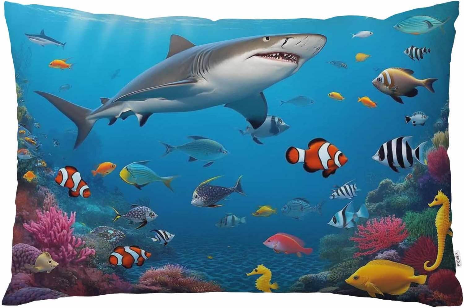 EKOBLA Under Sea Fish Sharks Pillowcases Pillows Covers Cases Bedroom Decor Decoration Rectangle Two Sides Printed 20x30 Inch Hotel,Cafe,Car,Sofa Throw Pillow Case Cushion Cover