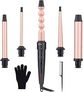 5 in 1 Curling Wand Set - EMOCCI PRO Hair Waver Iron Straightener and Curler 2 in 1 with 5 Interchangeable Ceramic Tourmaline Barrels Heat Resistant Glove Dual Voltage for All Curly and Wavy Hairstyle