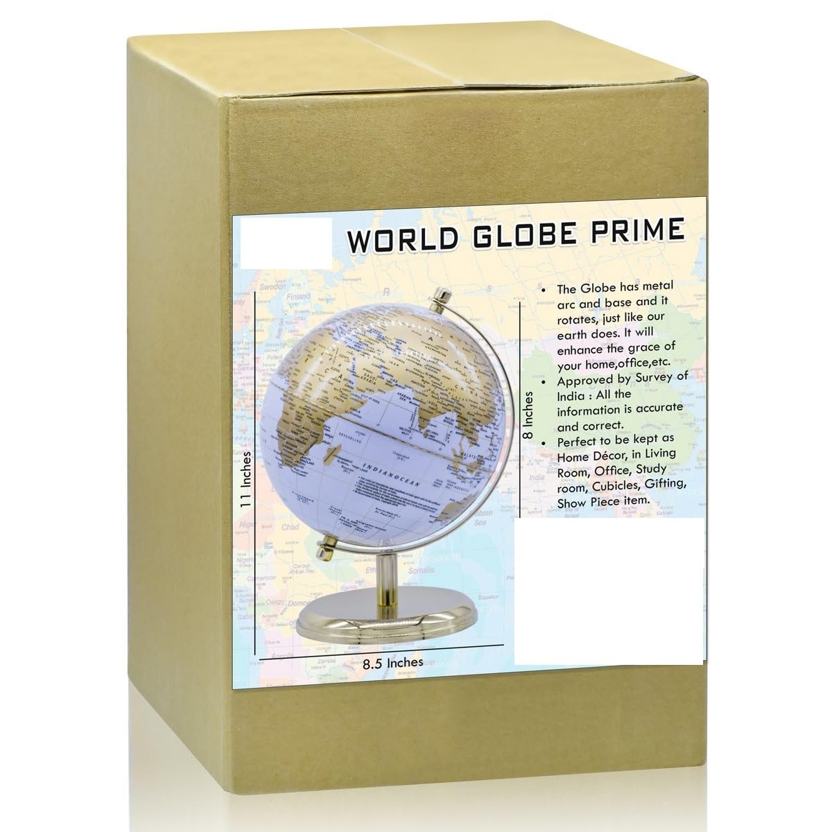 Aadya Crafts White Gold World Globe 8 Inch With Metal Arc Gold Metal Base Educational Globe Home Decor World Globe Office Decor Gift Item Show Piece WGPWG8IN 1