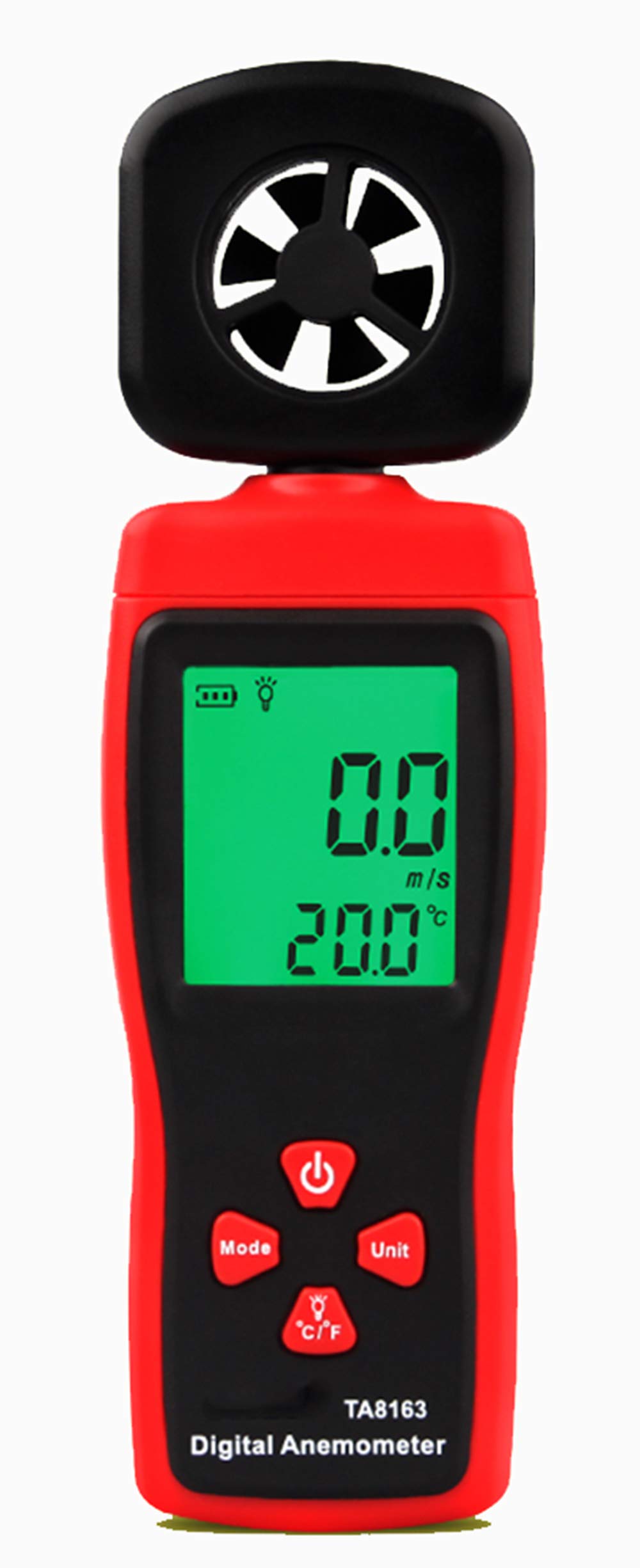 Hanchen - Anemómetro digital para medir la velocidad del viento, la temperatura, el volumen de mano de alta precisión, comprobador de velocidad del viento con 500 grupos de transmisión de datos USB
