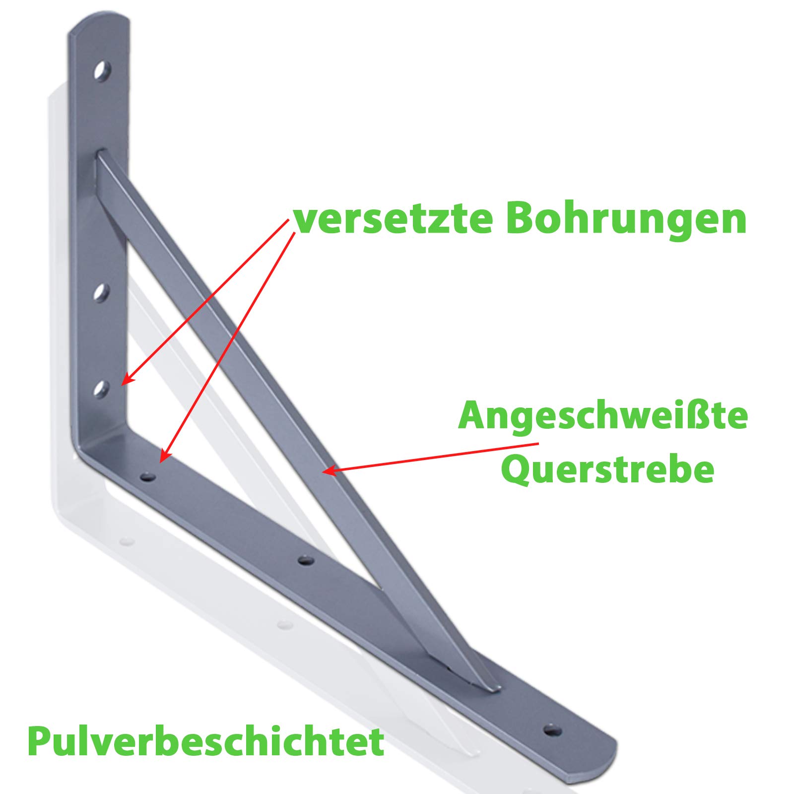 PRIOstahl® Metalowy wspornik regałowy | wspornik do dużych obciążeń | uchwyt do regału | 330 x 495 mm | wspornik półki do dużych obciążeń konsola ścienna wspornik regału kąt do dużych obciążeń (10 sztuk, biały)