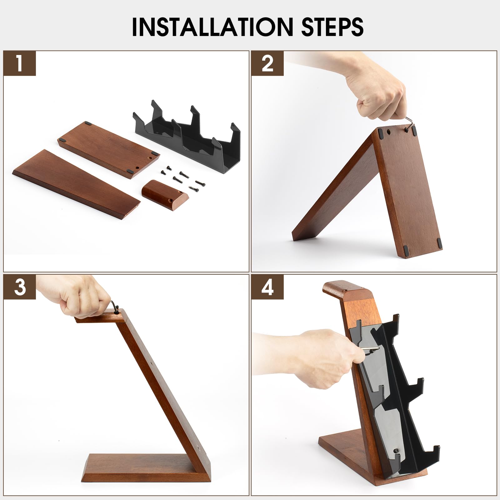 3-stöckiger Holz-Ständer, kompatibel mit PS4, PS5, One-Switch, PS5-Controller-Halterung, Headset, PC-Gaming-Zubehör, Videospiel-Controller-Halter für Schreibtisch (braunes Holz)