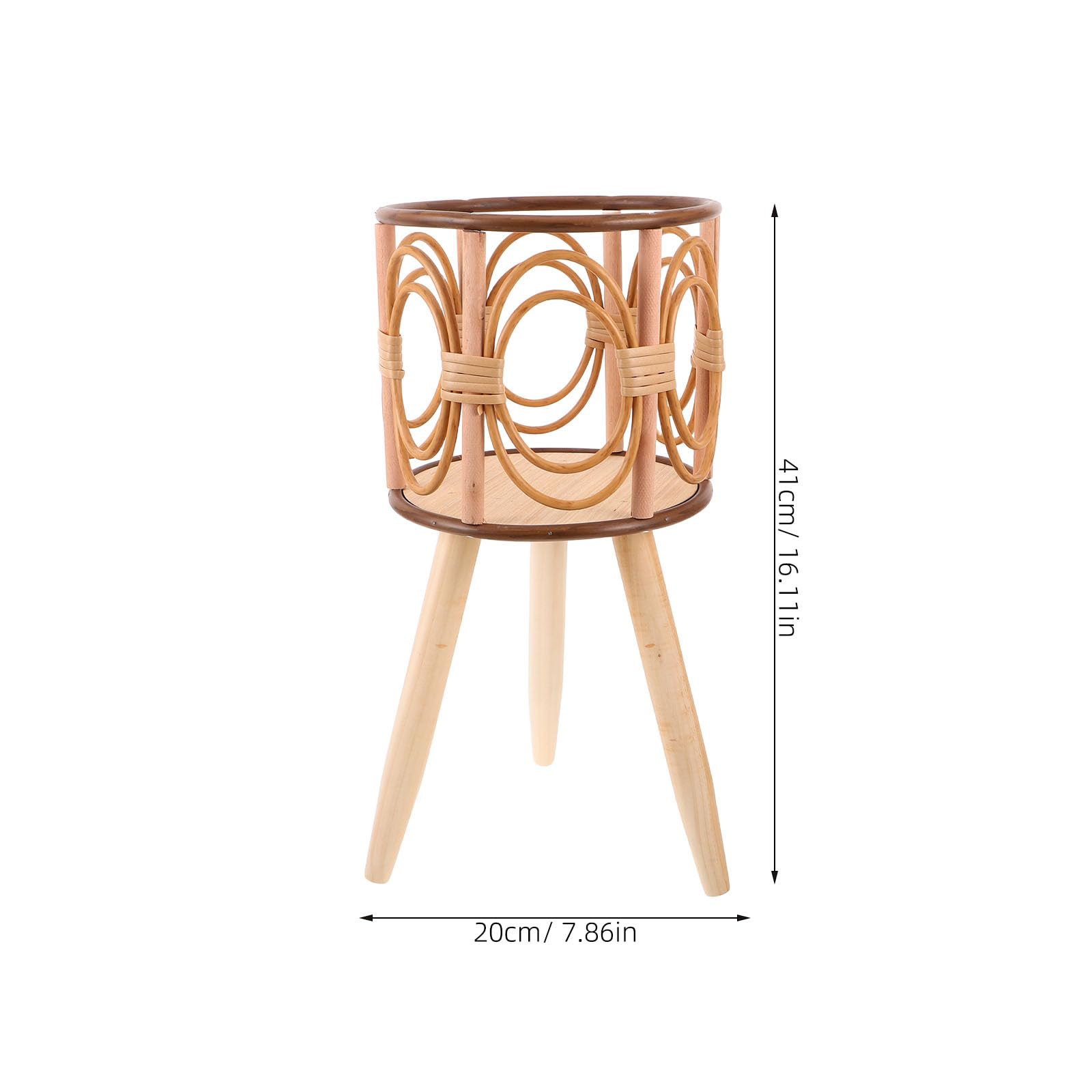 Lurrose Support pour Pot de Fleurs en Bois Porte-Plantes tressé sur Pied - Présentoir pour jardinières d'intérieur, Balcon ou Jardin - Panier tressé à la Main 41 x 20 x 18 cm