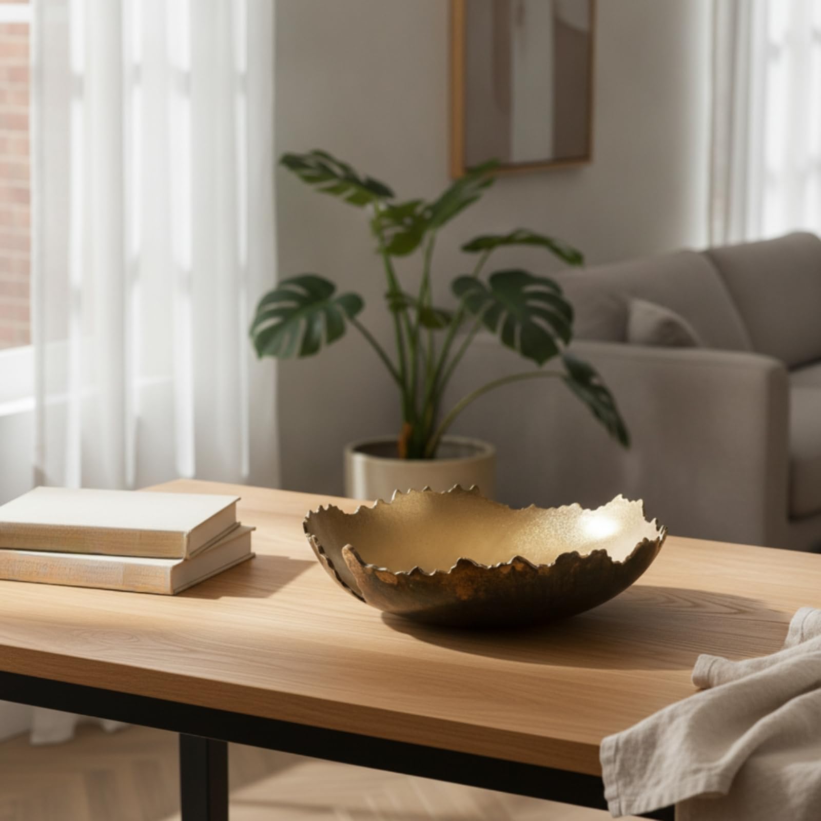 Jarrón Decorativo Cuenco Escultural Irregular de Aluminio con Acabado en Tono Envejecido Centro de Mesa Moderno, 40 27 H11cm, O款 Plata Grande