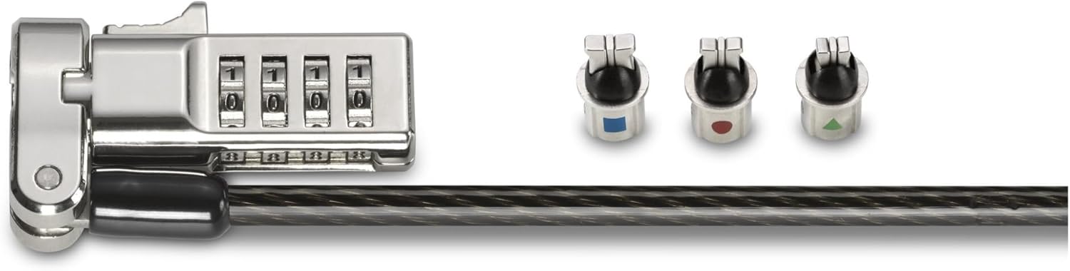 Kensington Universal 3-in-1 Combination Serialized Laptop Lock - Preset - 4-Digit - Carbon Steel, Plastic - 5.91 ft - for Notebook