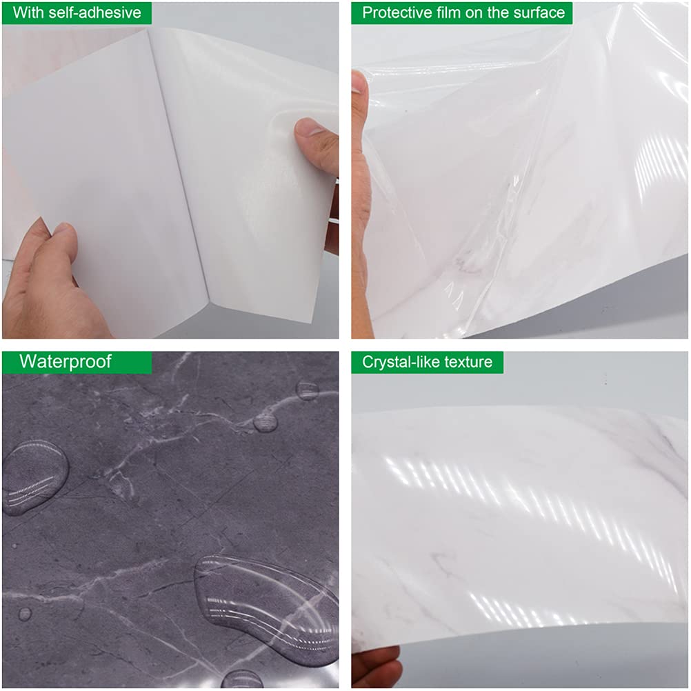 Adesivi Per Piastrelle Marmo Effetto - PVC Impermeabile, 20 Pezzi 20x20 Cm - Facili Da Applicare, Bianco