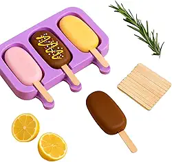 Forma de Silicone para Picolé com Tampa e 50 Palitos – Molde Reutilizável para Sorvete Caseiro – Empilhável, Flexível e Fácil de Desenformar