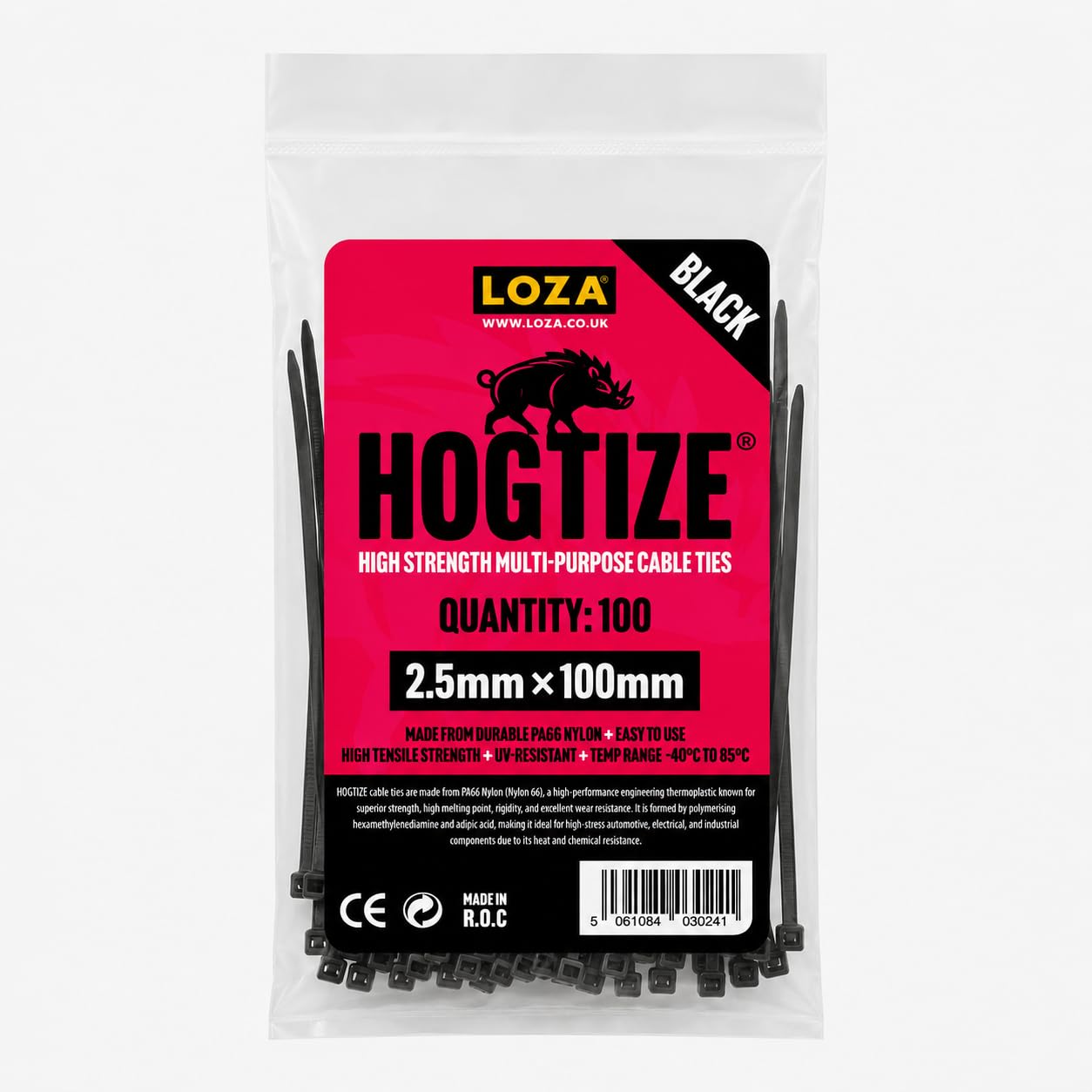HOGTIZE Black Cable Ties 100 Pack – 2.5mm x 100mm (PA66 Nylon) Zip Ties, Self-Locking Cable Ties for Wire Management, Garden, Home, Office, Automotive & DIY Use (100, Black, 10, Centimeters)