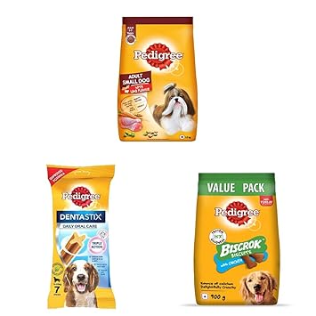Pedigree Dry Food for Adult Small Dog, Lamb Flavour, 1.2kg & Dentastix Oral Care Treats for Medium Breed Adult Dogs, 7 Sticks, 180g Weekly Pack & Biscrok Biscuit Treats for Dogs, Chicken Flavour, 900g