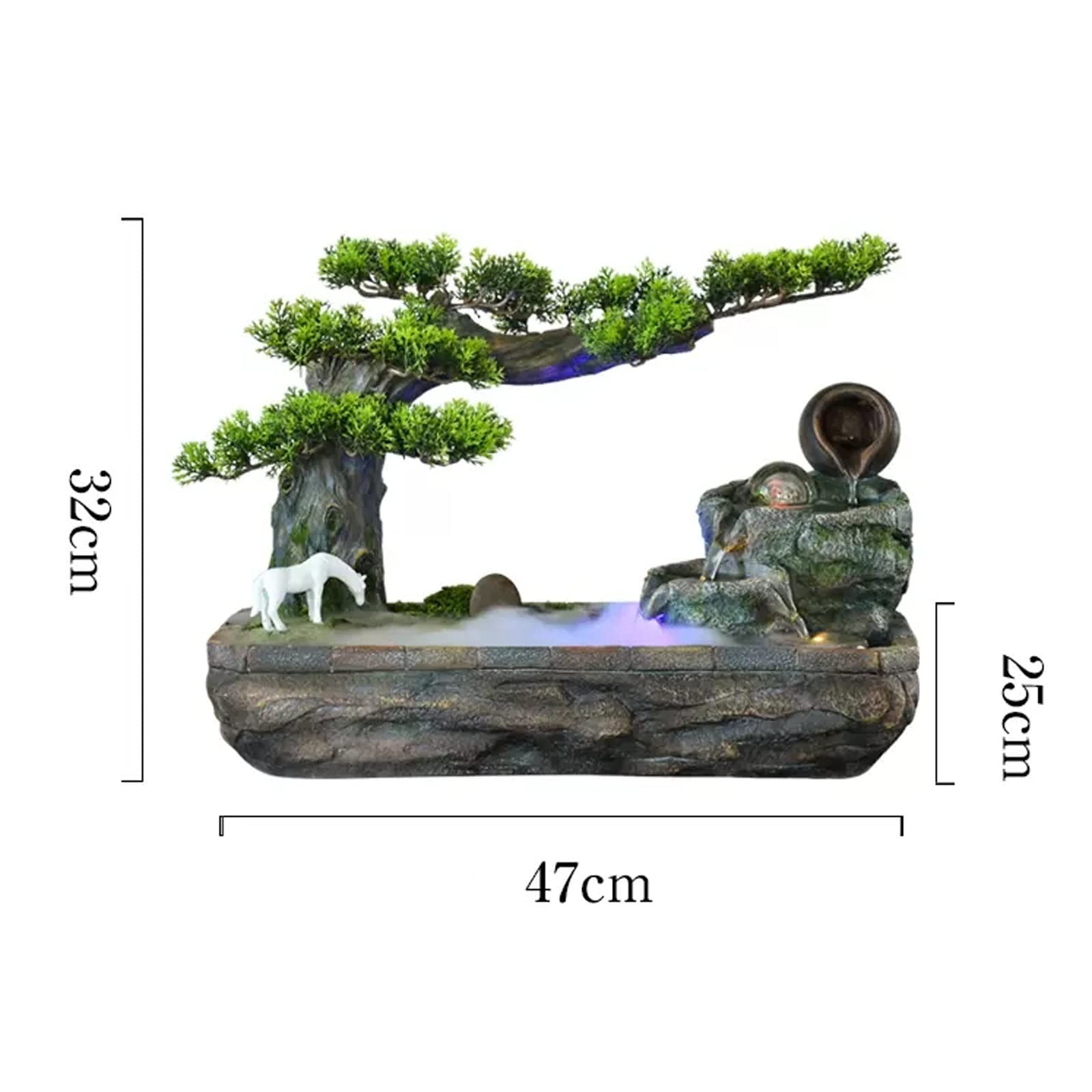 Fontana a cascata Fontana da interno for interni Rockery Fontana da tavolo con albero finto con sfera rotolante e fontana a pompa Decorazione da scrivania for la casa Fontane decorative da tavolo
