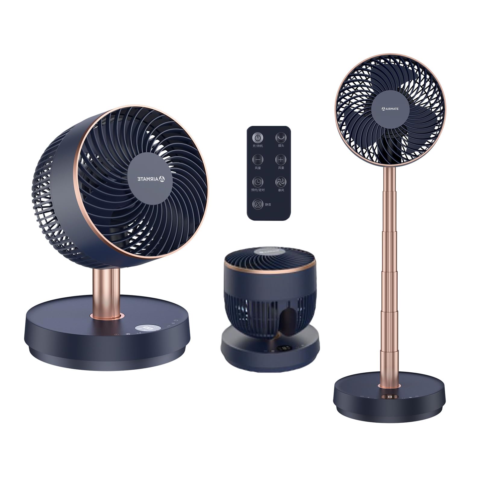 AIRMATE Pedestal Fan Oscillating, Foldable 22 Inch Table Fans, Standing Fan for Cooling Bedroom Quiet with Remote, 8 Speeds Air Circulation Fan for Home, Dorm, Bathroom, Blue