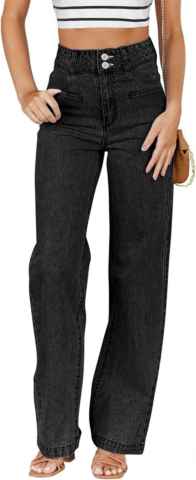 Women's Jeans High Waisted Straight Leg Stretchy Jeans Trendy Loose Wide Leg Zimbaplatinum Denim Pants with Pockets