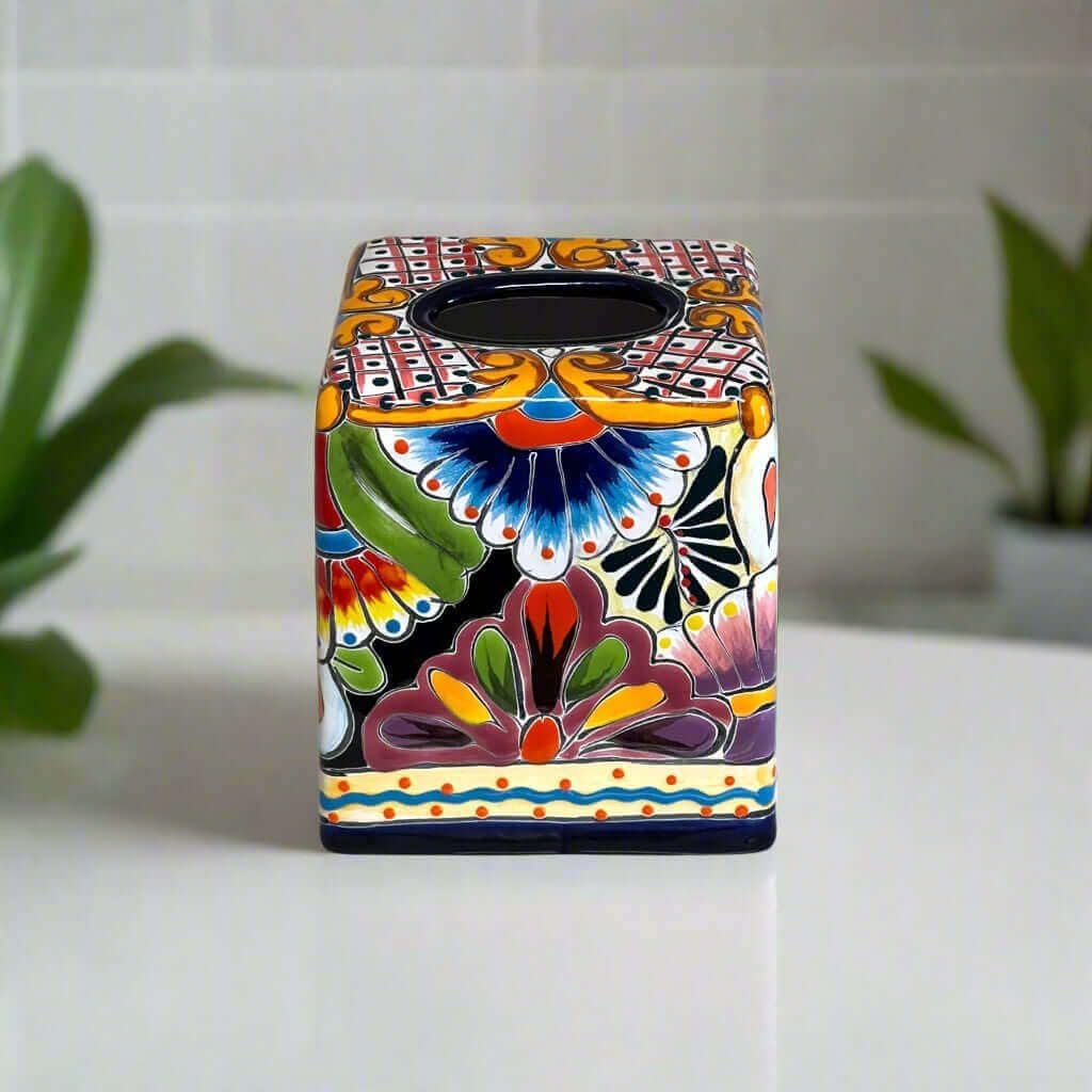 Talavera Tissue Box Cover | Colorful Hand-Painted Bathroom Decor