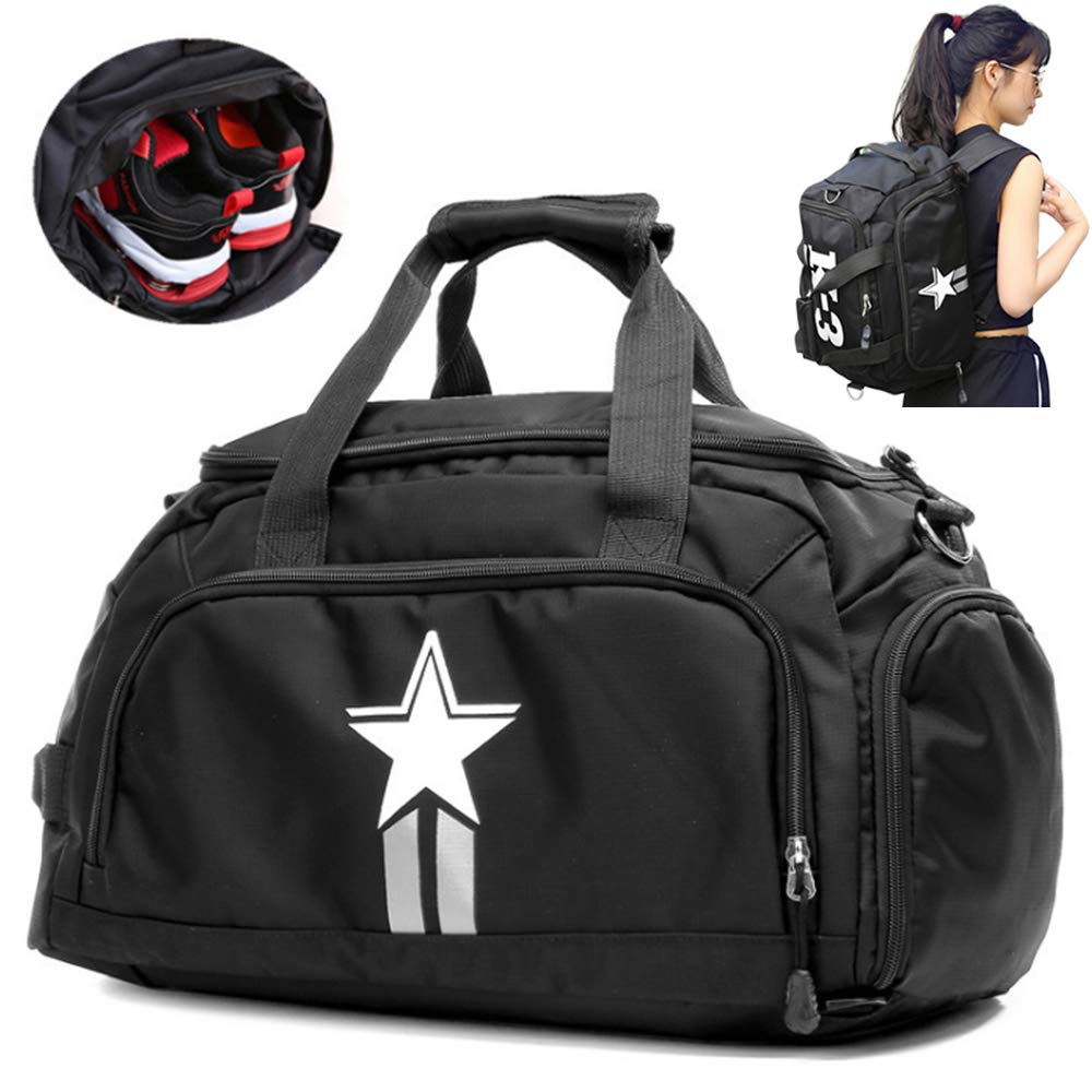3-Way Travel Duffel Backpack Luggage Gym Sports Bag with Shoe Compartment 35L (Black)
