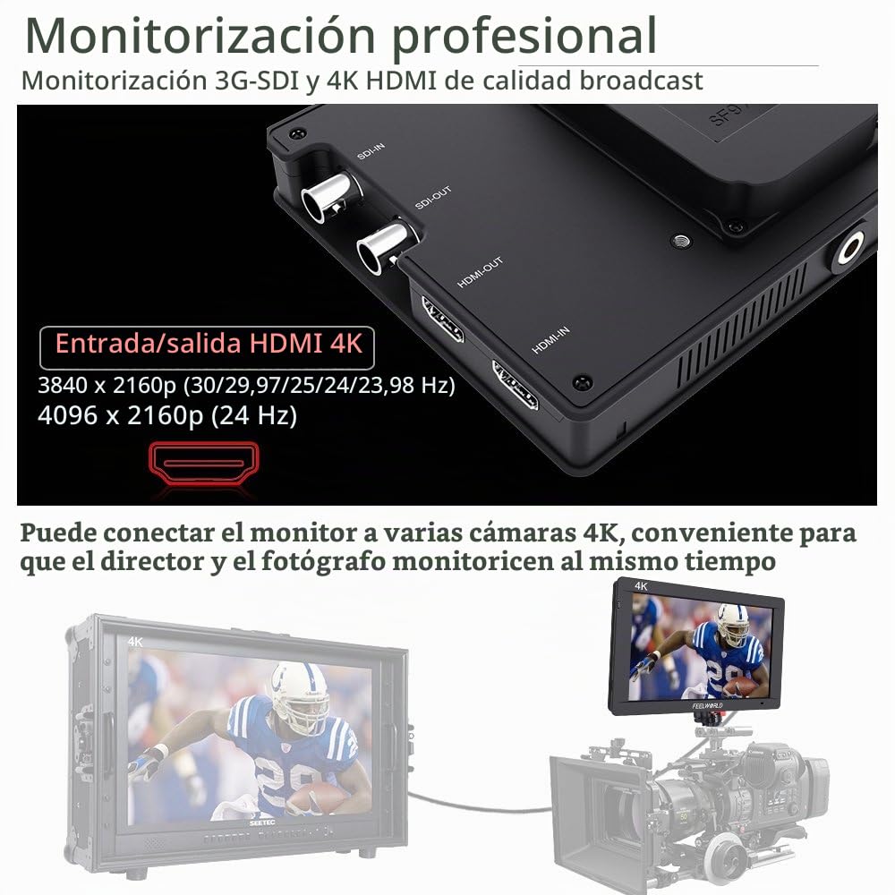Feelworld FW703 7 Pulgadas On Cámara Field Monitor de Campo DSLR Camera Full HD Focus Video Assist 1920x1200 IPS con 4K HDMI 3G SDI Input Output Histogram