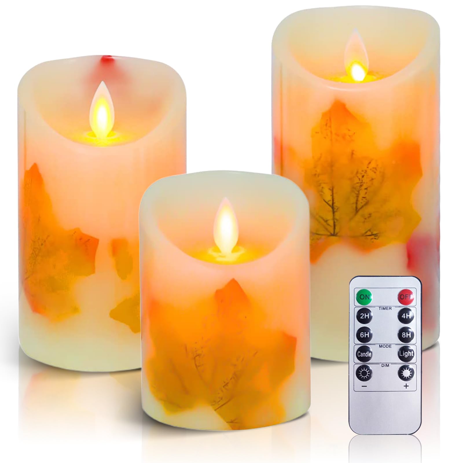 AiiBowy Maple Leaf LED Candles [3 Pack] Warm White Flameless Battery Operated Electric LED Candles, with Remote Control, for Halloween Christmas Wedding Birthday Party Decorations - Maple Leaf — image 1