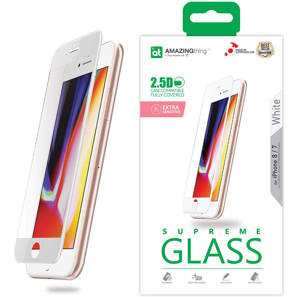 AMAZINGthing Amazing Thing iPhone 8 / iPhone 7 Extra Sensitive FULLY COVERED White border Supreme Glass Screen Protector Ultra Thin 0.2mm