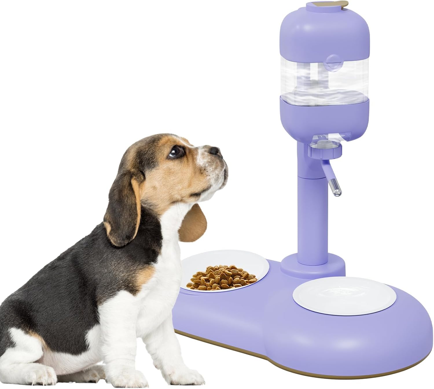 Hundenäpfe mit Welpen-Entwöhnungsflaschen, 3-in-1-Hundenapf-Set mit Wasserspender und 2 lebensmittelechten Keramiknäpfen für Katzen, Kaninchen, Frettchen und kleine Hunde, Violett