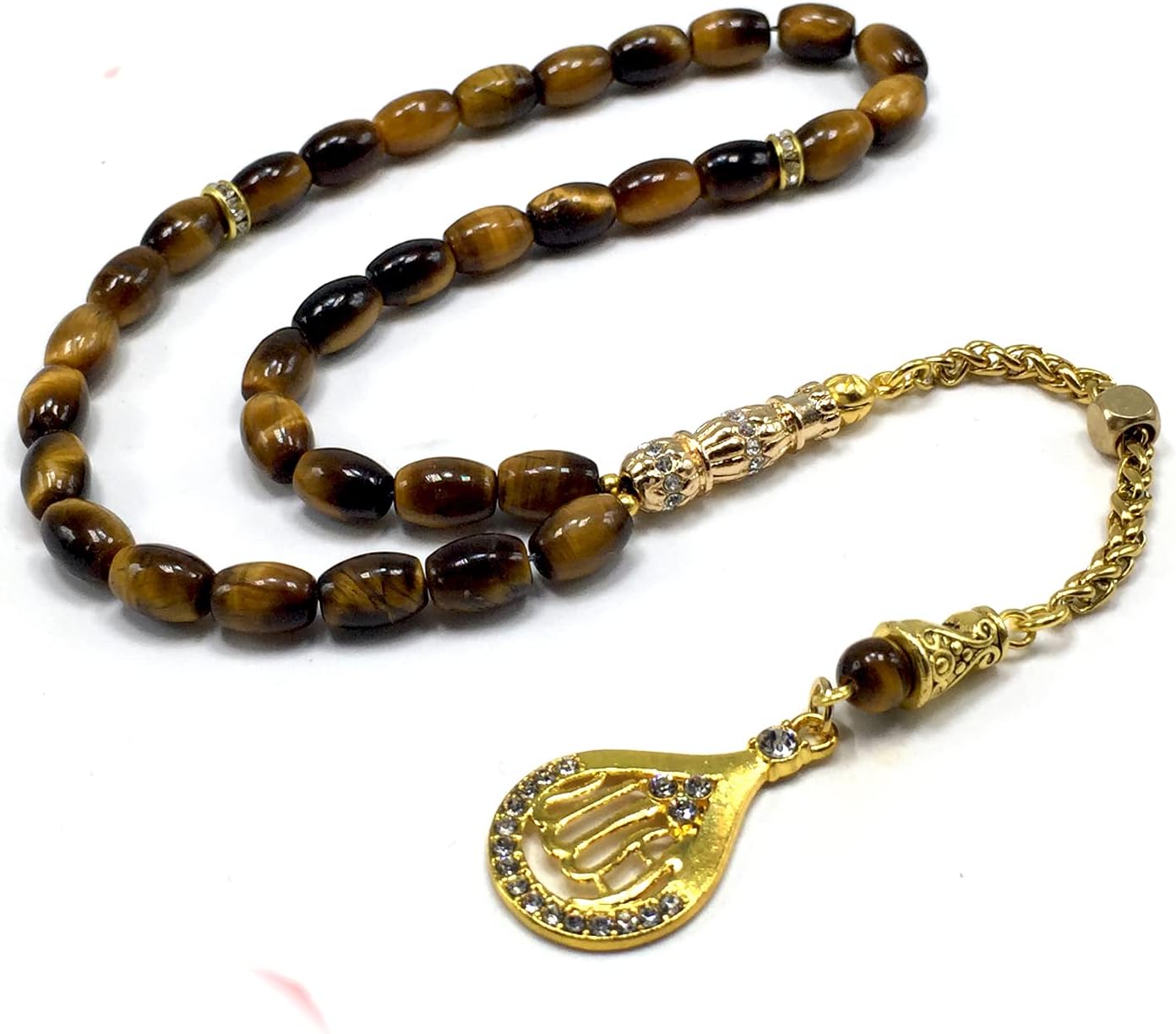 -ELEGANCE COLLECTION- Prayer Beads-Tesbih-Tasbih-Tasbeeh-Misbaha-Masbaha-Subha-Sebha-Sibha-Rosary (Tiger Eye Natural Stone -6x9 mm 33 beads- & Allah Tassel)