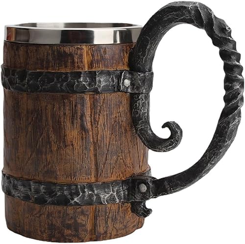 Taza de barril de cerveza de madera sintética hecha a mano vintage, taza con asa, taza de cubo de resina para hombres, jugo de bebidas de café,