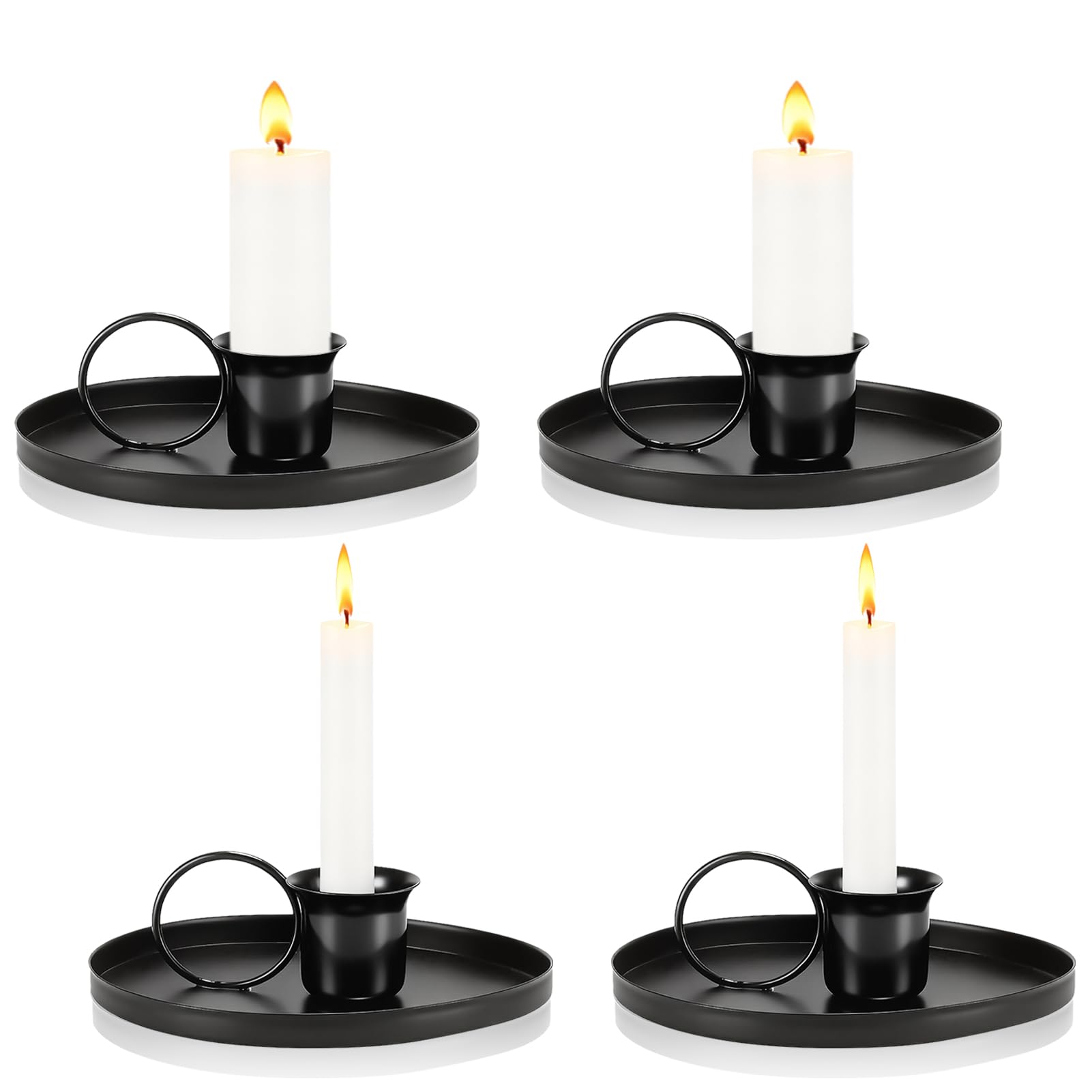 4PCS Candlestick Holders, Short Metal Taper Candle Holders Retro Wrought Iron Candlestick Stand for Table Centerpiece Home Decoration Ornament (Black)