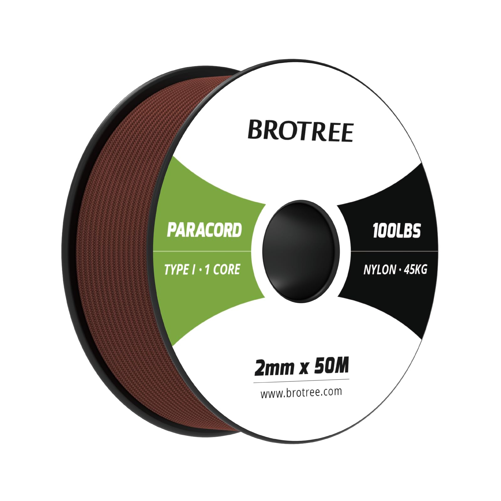 Brotree Paracord 2mm 50M 100% Nylon Rope 1 Strand Parachute Cord for Outdoor, Craft, DIY - 45kg Breaking Load (Chocolate Brown)
