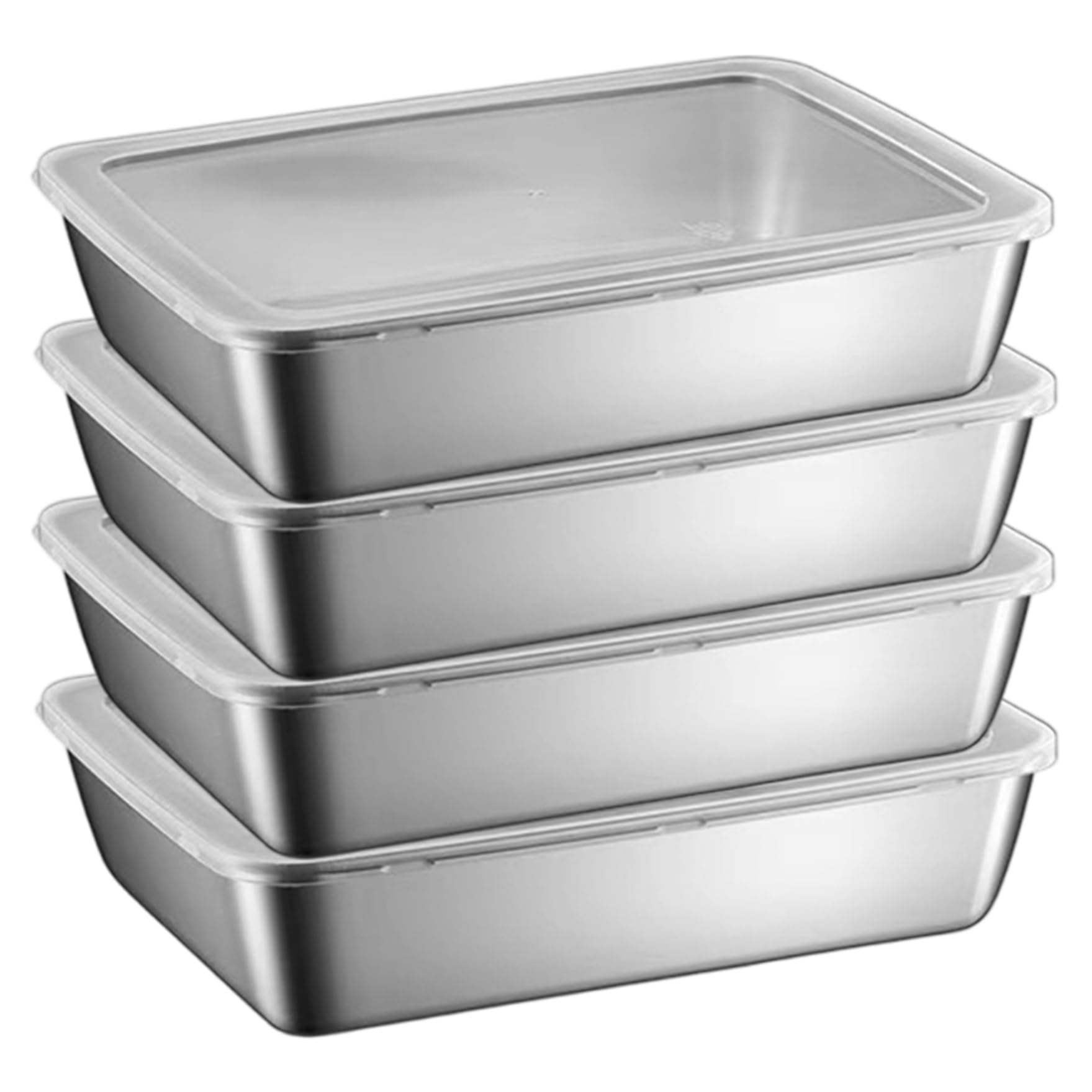 4pcs Edelstahl -Lebensmittelbehälter, stapelbare Lebensmittelablagerungsbox mit Plastikdeckel, Fleischküste für Kühlschrank oder Picknick, Grillparty, Büro Mittagessen