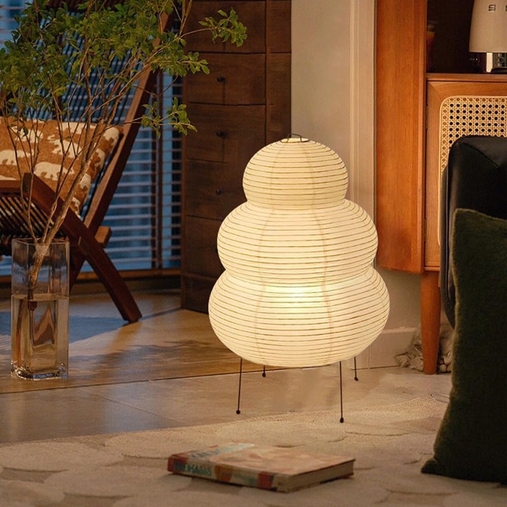 Mengjay Kreative Papier Tischlampe Stehlampe,Retro Reispapier Lampe Nachttischlampe,Tischleuchte Wohnzimmer Deko Lampe, E27 Schreibtischlampe Nachtlicht für Schlafzimmer(A)