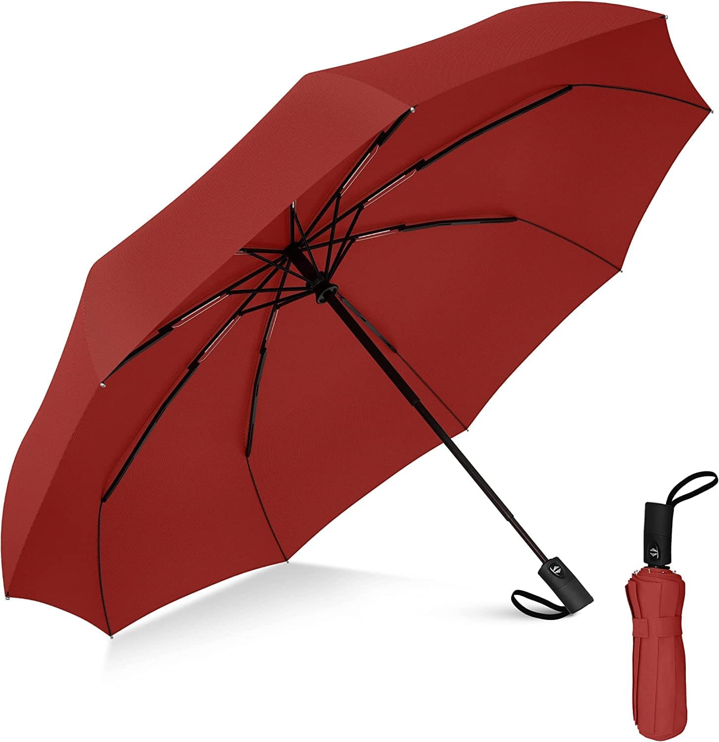 Automatic Open Travel Umbrella With Wind Vent - Large Windproof for Men, Women, Girls - Big Size for Rain Protection (Red)