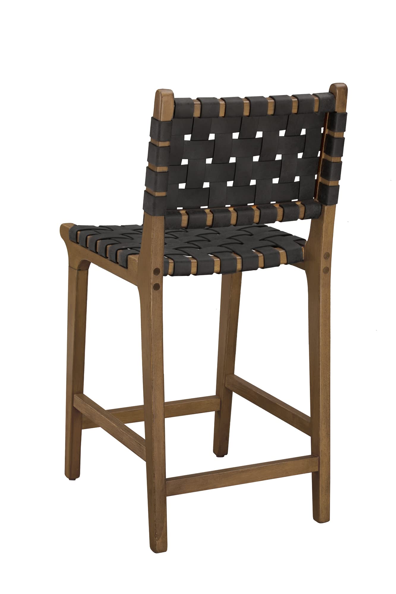 Ball & Cast Faux Leather Woven Counter Stool Kitchen Island Wooden Bar Stools, 24 inch Seat
