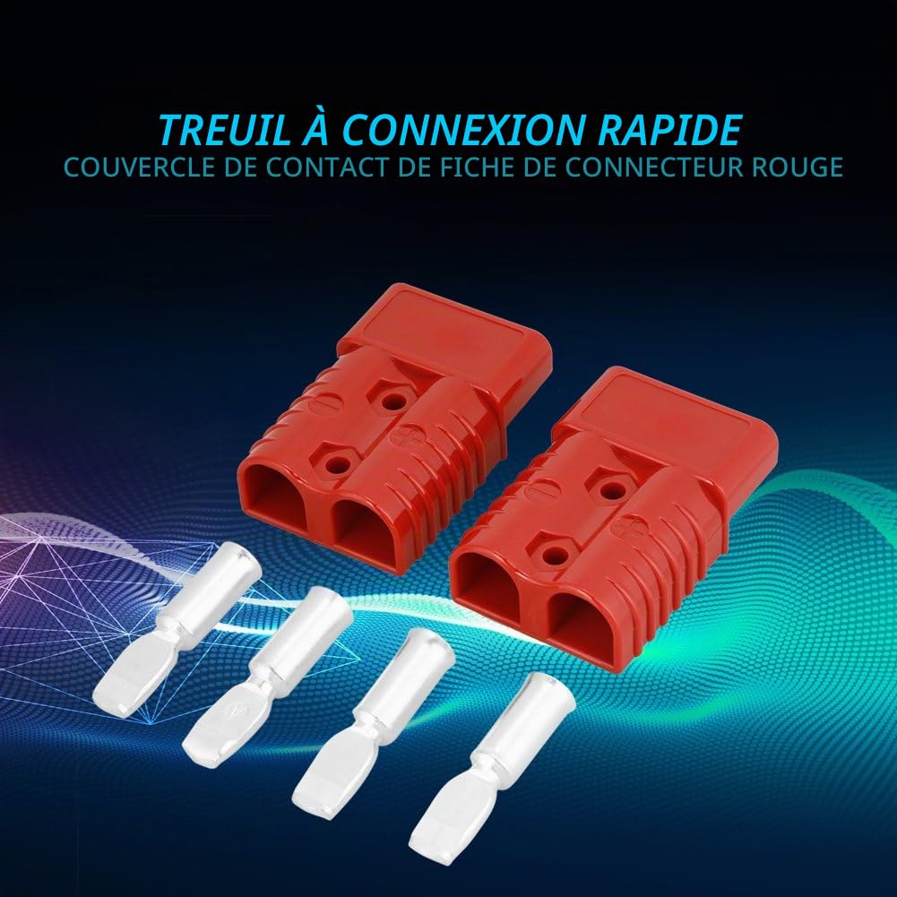 Fiche de connecteur rapide de treuil, 2 pièces 175A 600V Batterie rouge à connexion rapide Fiche de connecteur de treuil avec 4 accessoires