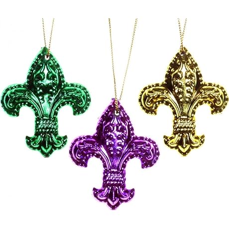 Fleur de Lis Mardi Gras Ornaments: 2" Set of (6) New Orleans...
