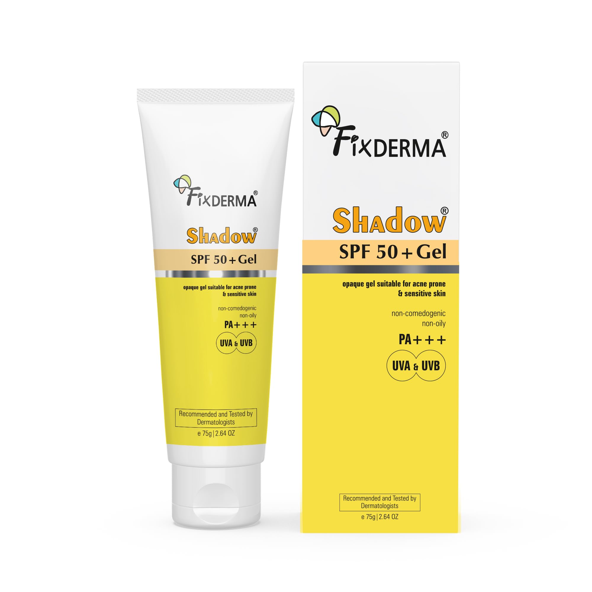 Fixderma Shadow Sunscreen SPF 50+ Gel For Oily Skin - Acne Prone, Broad Spectrum UVA and UVB Protection, Water Resistant, Non-Greasy, Offers PA+++ Pro