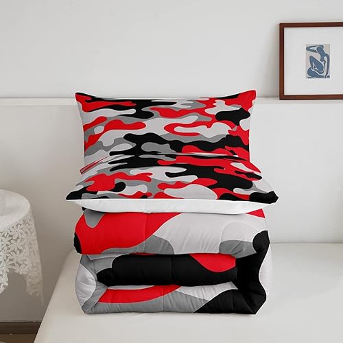 Miniatura 5 de Juego de edredón de camuflaje de tamaño matrimonial, juego de ropa de cama de 3 piezas para niños, niñas y adolescentes, 1 edredón y 2 fundas de