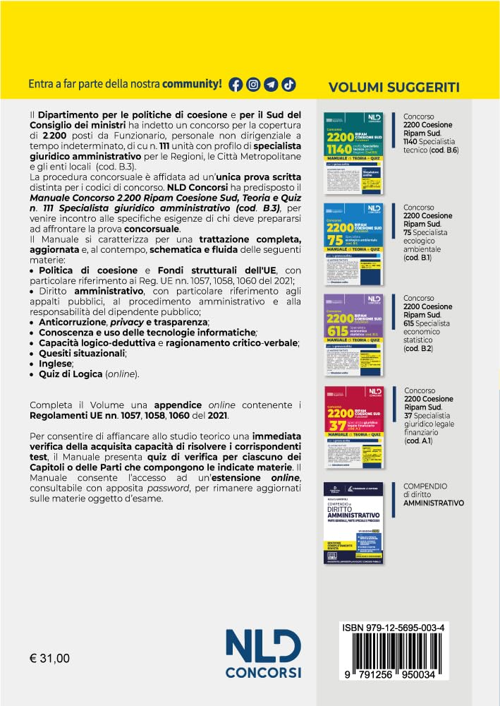 Concorso Ripam Coesione Sud 2200 posti. Manuale e quiz per 111 posti profilo giuridico amministrativo (cod. B3) per le regioni, le città metropolitane e gli enti locali. Con software di simulazione