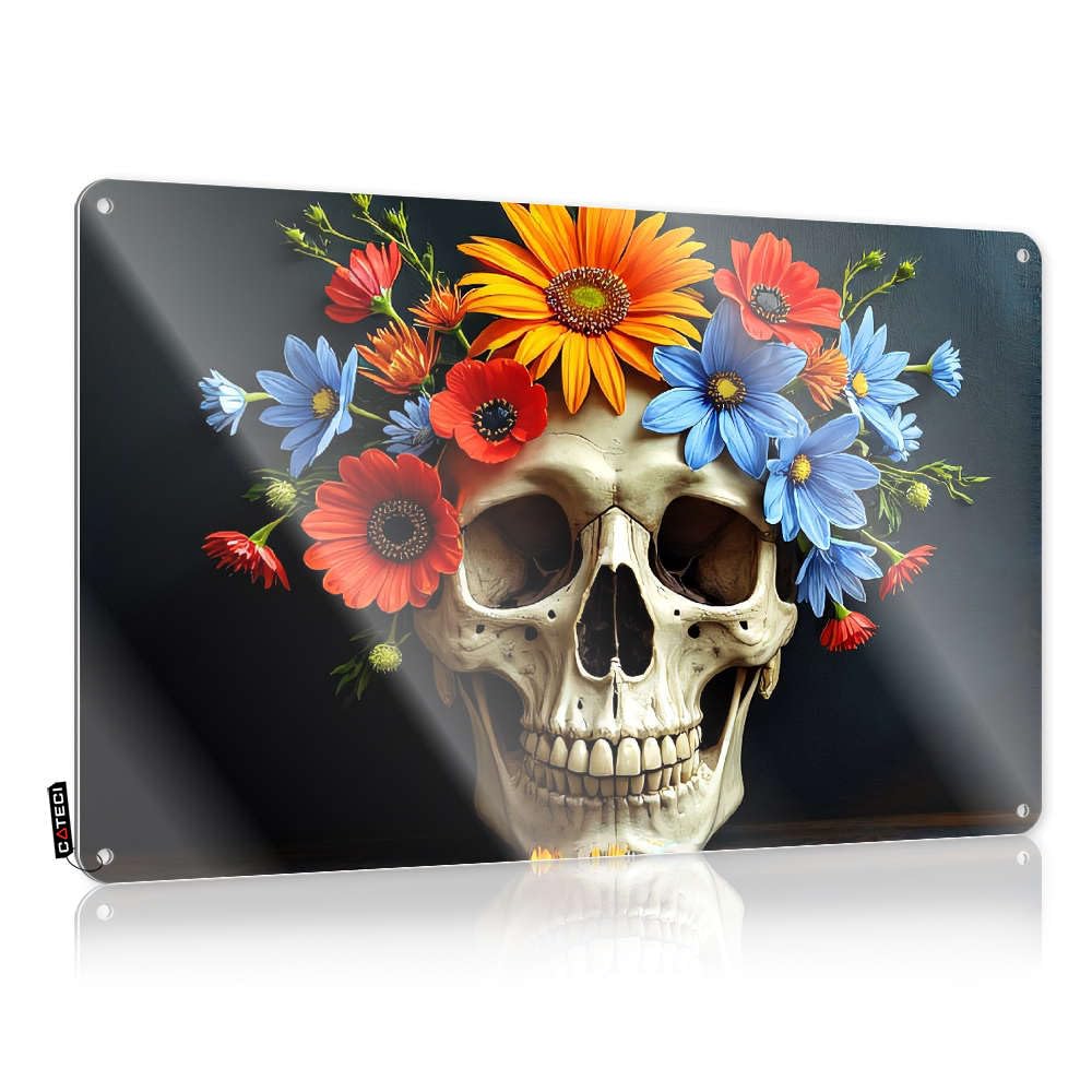 Fzfn Colour Cool Decor Cool Wall Art Rustic Soft Area | Skull Adorned With Vibrant Flowers. Faded Metal Wall Decor For Road Home(30X40cm)