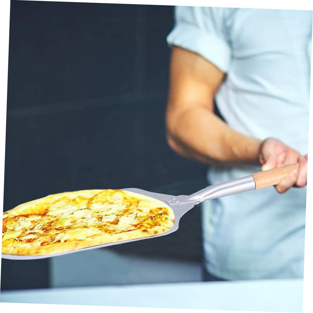 TOPBATHY Pala per Pizza Facile da Pulire Manico in Legno e Alluminio, Spatola Antiaderente Utensile per Trasferire Dolci e Torte per Cucina e Ristorante