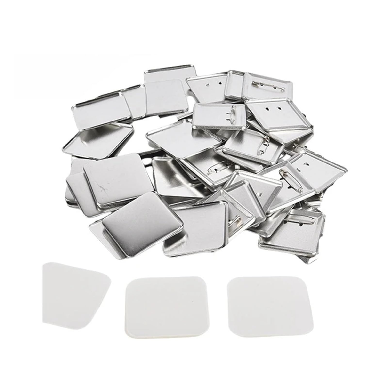 100 szt./zestaw 50 * 50 mm kwadratowych odznak z tyłu guzika części do maszyny produkcji guzików metalowe materiały ​​produkcji pin Wszechstronność dla rzemiosła