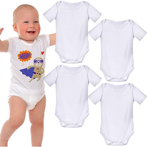 HESTYA 4 Pieces Baby Bodysuit Sublimation White Short Sleeve Shirt for Unisex Preemie Month Baby Boys Girls