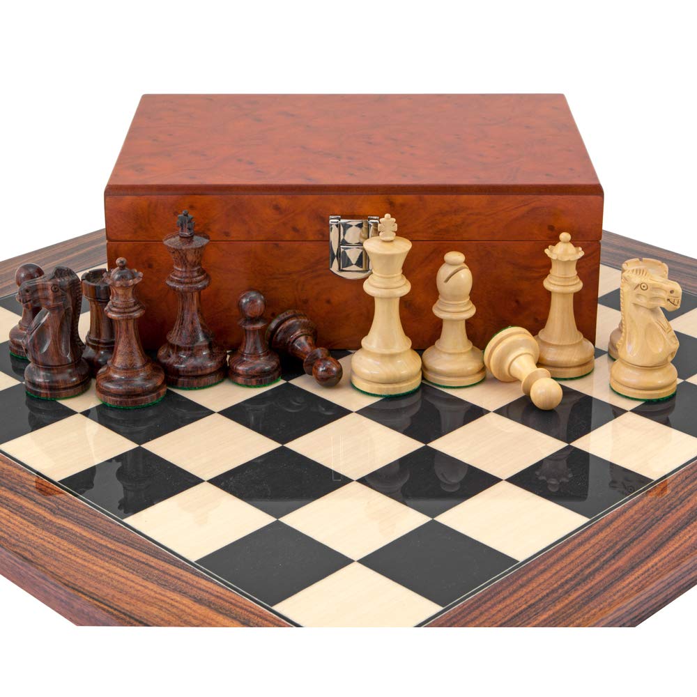 Supremo Palissandro Scacchi Set con nodoso Legno Custodia