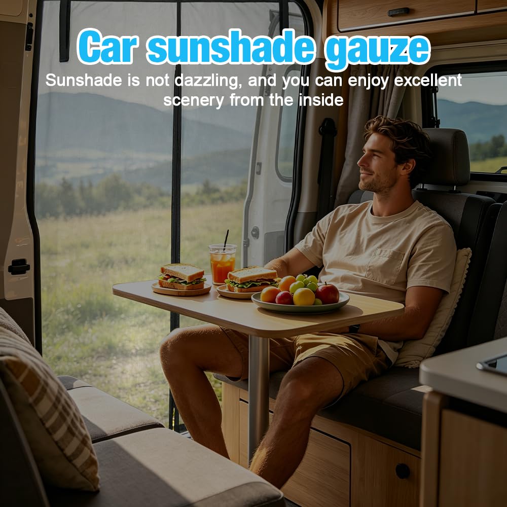 Magnetic Van Bug Nets for VW T5 T6, Magnetic Sliding Door Fly Screen Van, Van Bug Screen Mosquito Net with Central Zipper, Ventilation, Sun Protection, for Camping Travel, 175x150cm — view 4