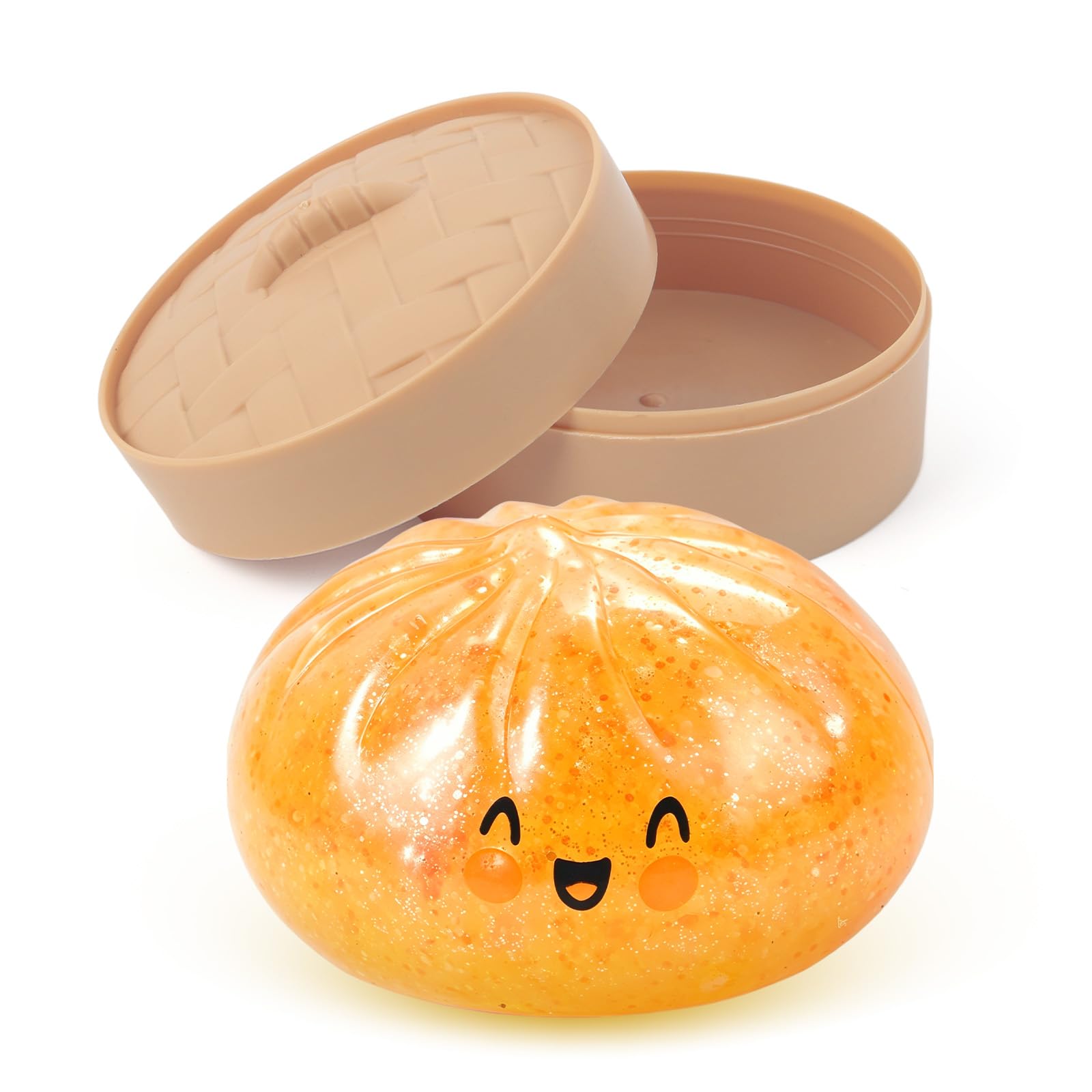 Glitter Dumpling Squishy with Steamer, Squishy Dumplings Sensory Fidget Toy, Squeeze Toys for Relaxation (Gold)
