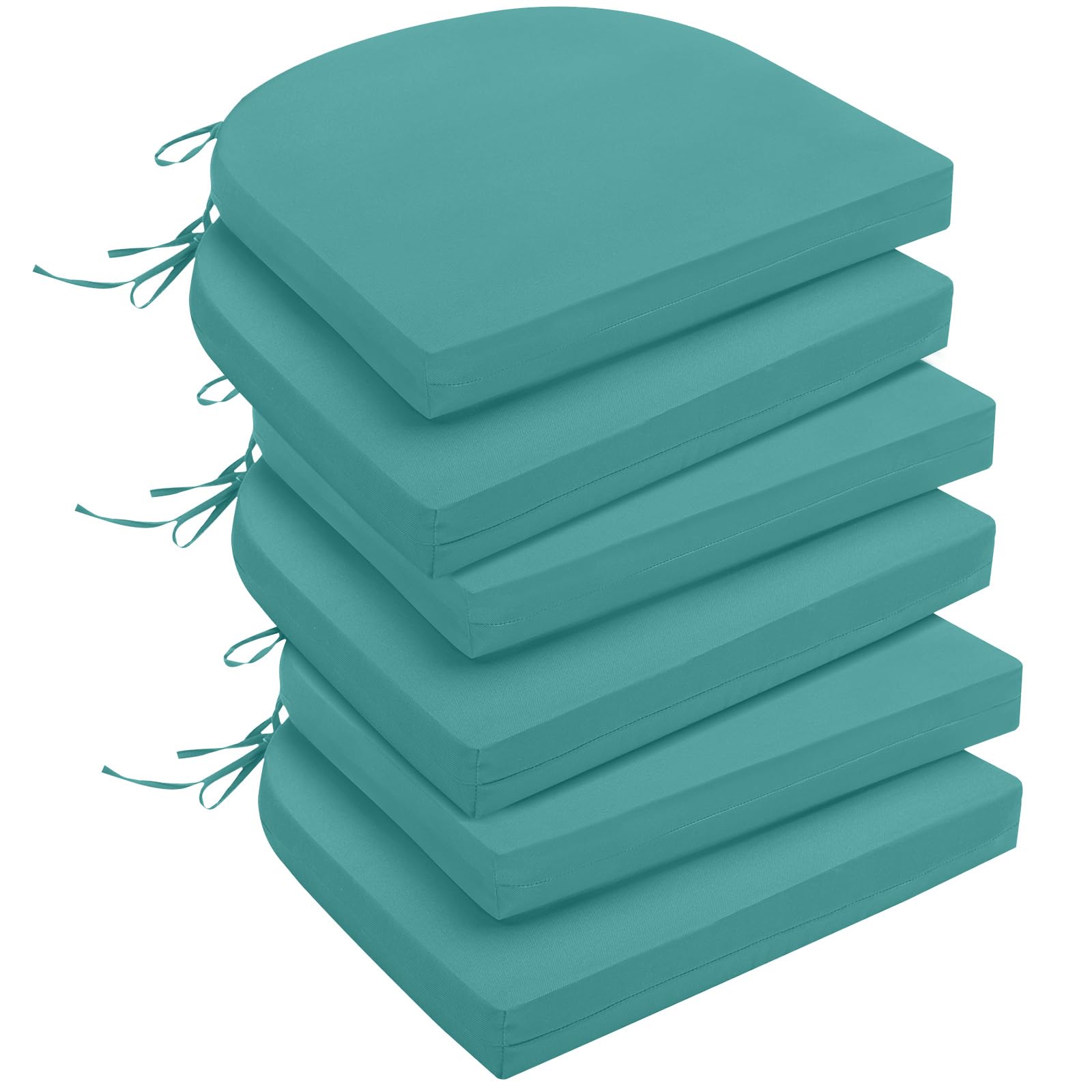 downluxe Outdoor Chair Cushions Set of 6 for Patio Furniture, Water-Resistant Patio Chair Cushions with Ties, High Density Foam Outdoor Seat Cushion, 17" X 16" X 2", Teal