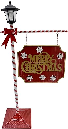 Fraser Hill Farm Poste de lámpara de 4 pies con letrero de Feliz Navidad y linterna solar  Decoración festiva preiluminada  Decoración navideña al