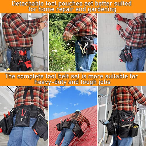 Chyaidach 16-Pockets Tool Belts For Man With Suspenders, Detachable & Adjustable Tool Pouches Bag & Back Support Tool Belt Combo For Electrician/Carpenter/Construction/Framers/Handyman #TOP2