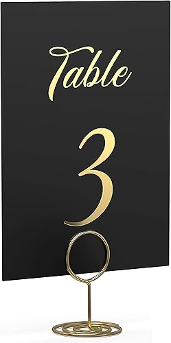 Números de mesa negros del 1 al 30 con letras doradas y 30 soportes dorados para números de mesa
