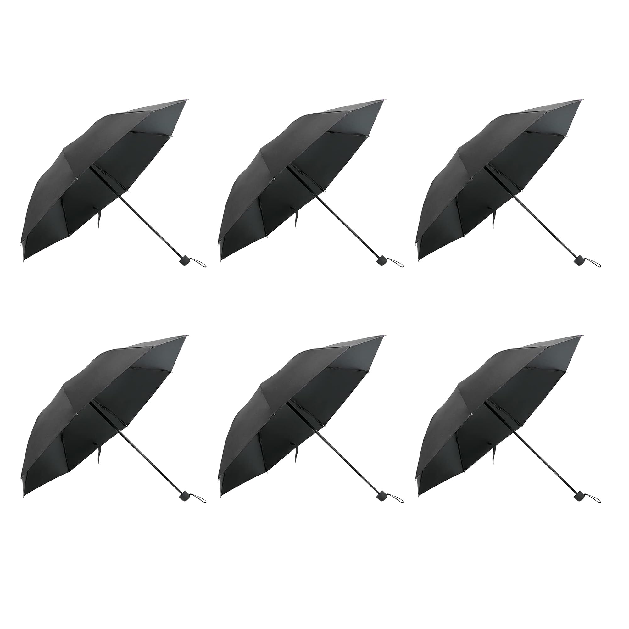 Kuber Industries Pack of 6 | 3 Fold Manual Umbrella | With Polyester Canopy, Sturdy Steel Shaft & Wrist Straps | Easy to Hold & Carry | Umbrella for Women, Men & Kids |Black