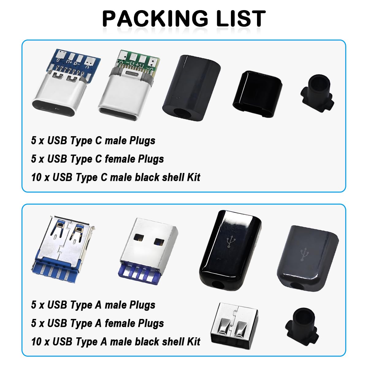 20PCS USB 3.1 Type-c Femmina Maschio a saldare Cavo Plug Connector PCB Board, DIY 3A 4 Pin USB 3.0 Type A 24Pin USB 3.1 Type C Maschio e Femmina Plug Socket Connector PCB Board Module